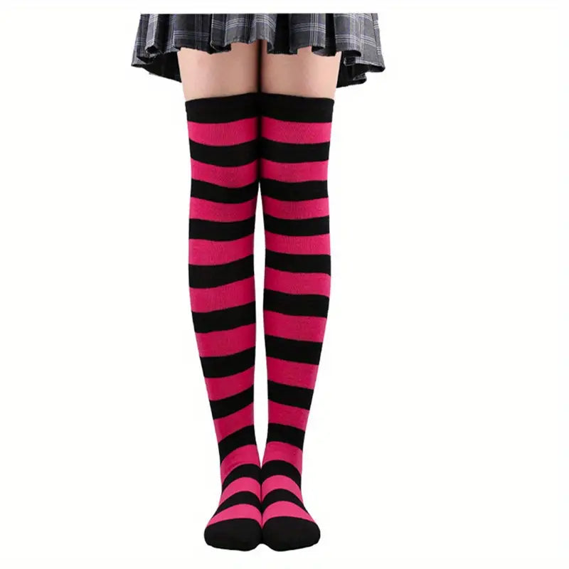 Striped Patterned Socks (Thigh High) Red and Black