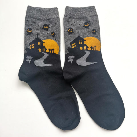 Grey Ghosts Over A Haunted House Socks