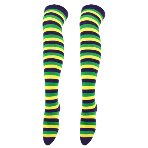 Striped Patterned Socks (Thigh High) Green, Yellow and Blue
