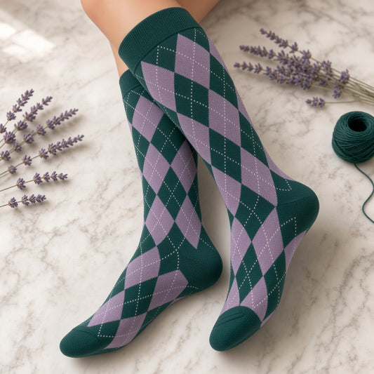 Argyle Socks from the Sock Panda (Knee High) Lavender and Forest Green