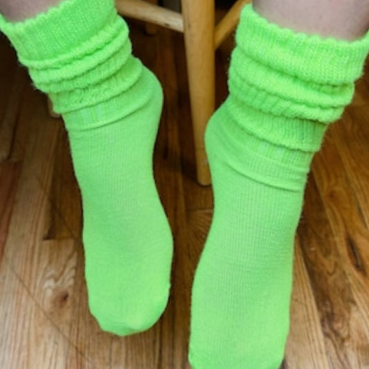 Lime Green Slouch Socks (Adult Medium - Women's Shoe Sizes 5-10) - Lightweight