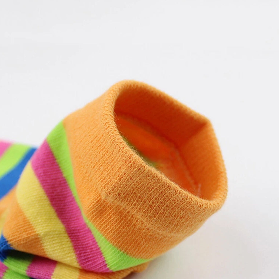 Rainbow Striped Pattern Toe Socks (Adult Medium - Women's Shoe Sizes 5-10) - Orange Accent