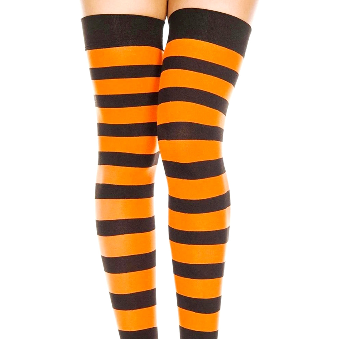 Striped Patterned Socks (Thigh High) Orange and Black