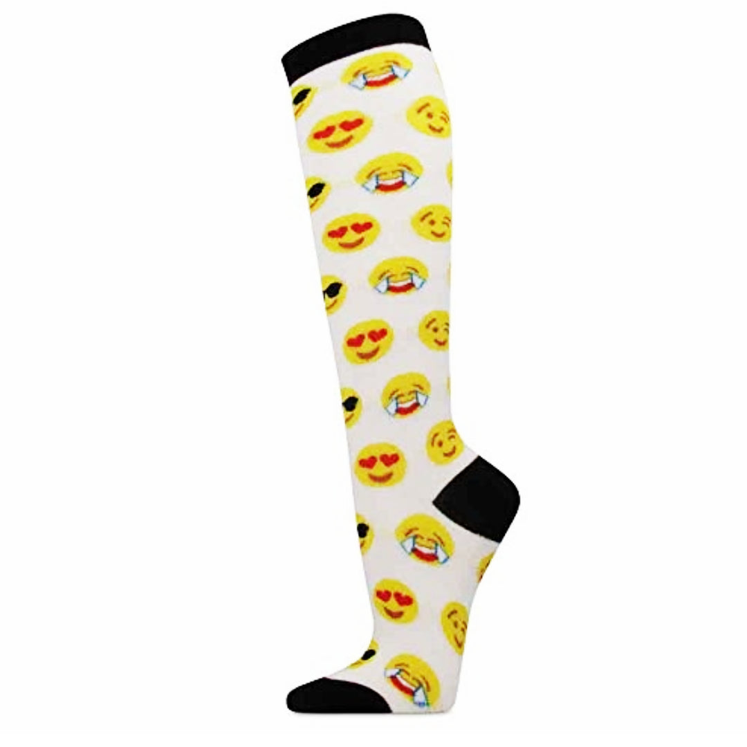 White Emoji Pattern Socks from the Sock Panda (Knee High)