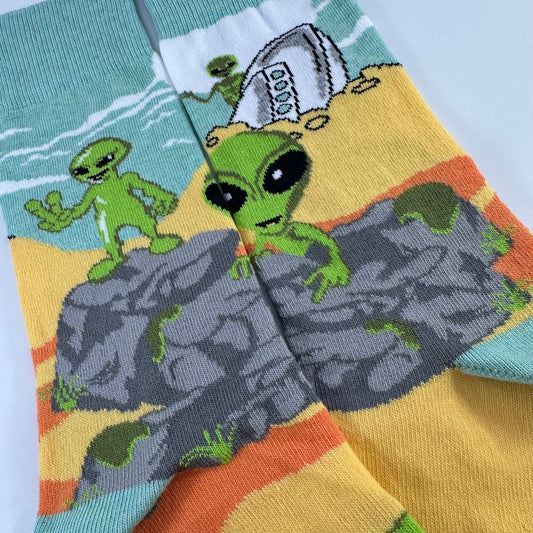 Alien Desert Crash Landing Socks from the Sock Panda