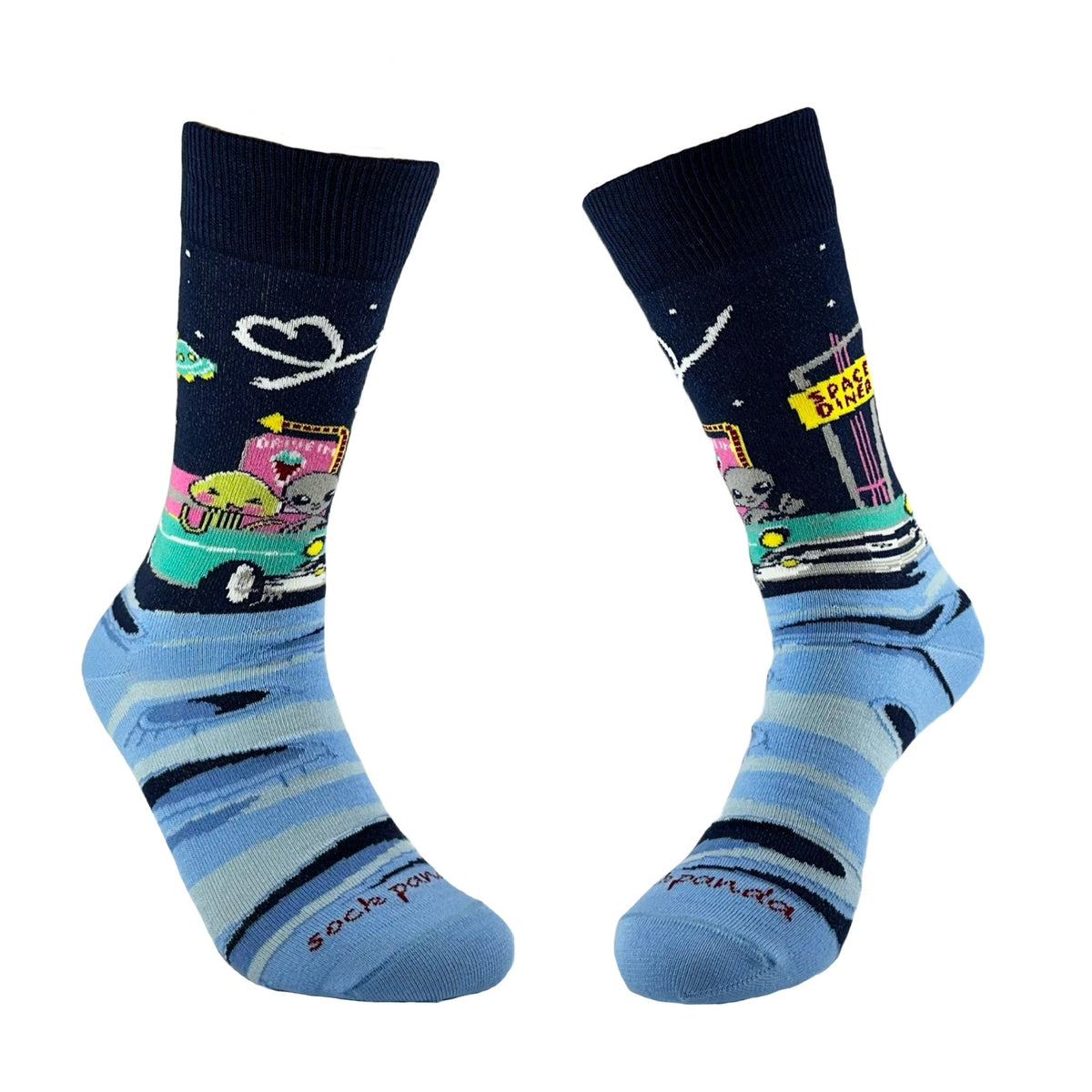 Alien Dinner Date Socks from the Sock Panda (Adult Medium - Women's Shoe Sizes 5-10), AlienDinnerMd