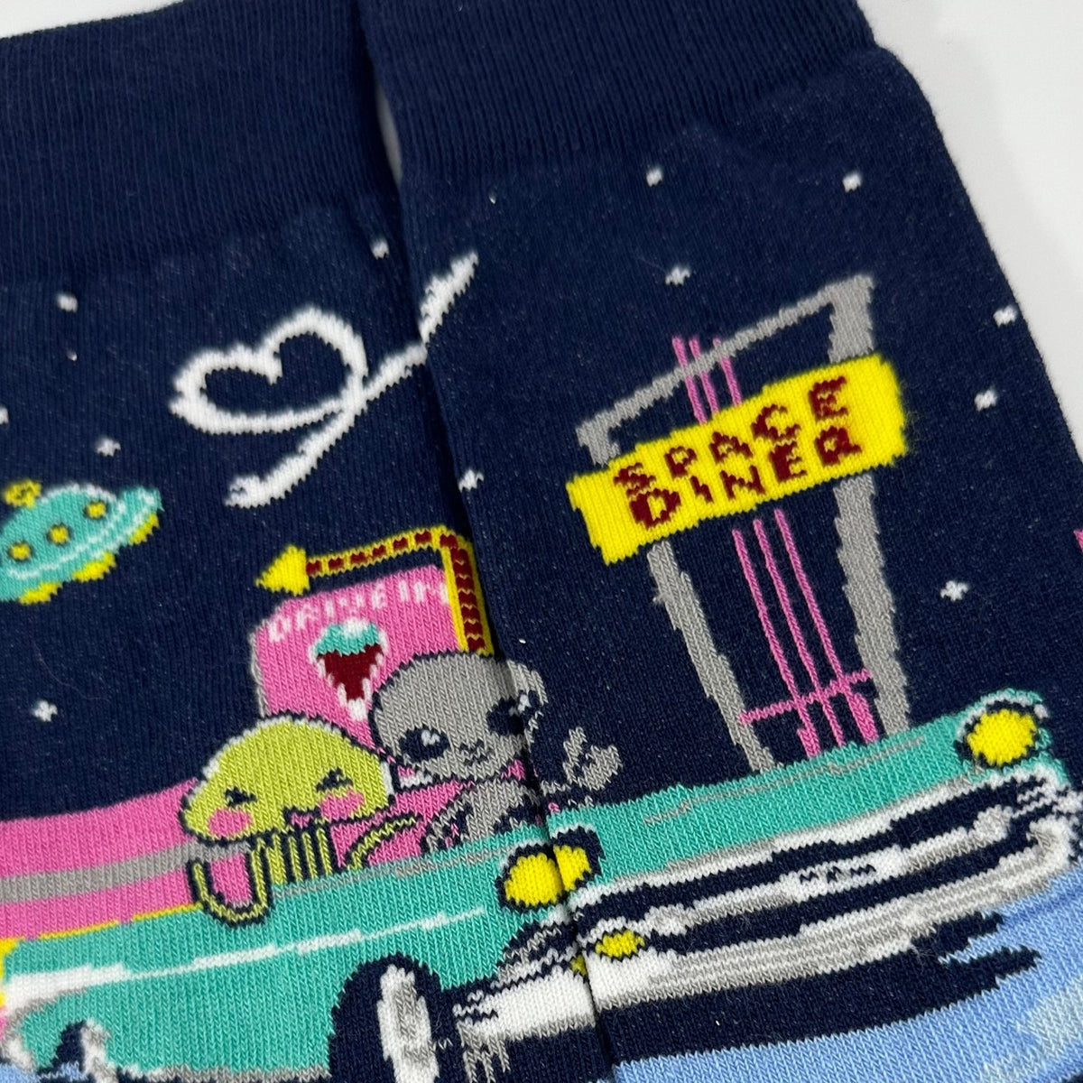 Alien Dinner Date Socks from the Sock Panda (Adult Medium - Women's Shoe Sizes 5-10), AlienDinnerMd