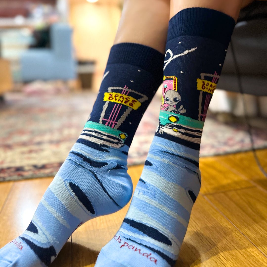 Alien Dinner Date Socks from the Sock Panda (Adult Medium - Women's Shoe Sizes 5-10), AlienDinnerMd