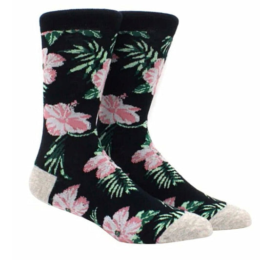 Aloha Hawaiian Floral Hibiscus Pattern Socks (Adult Large)