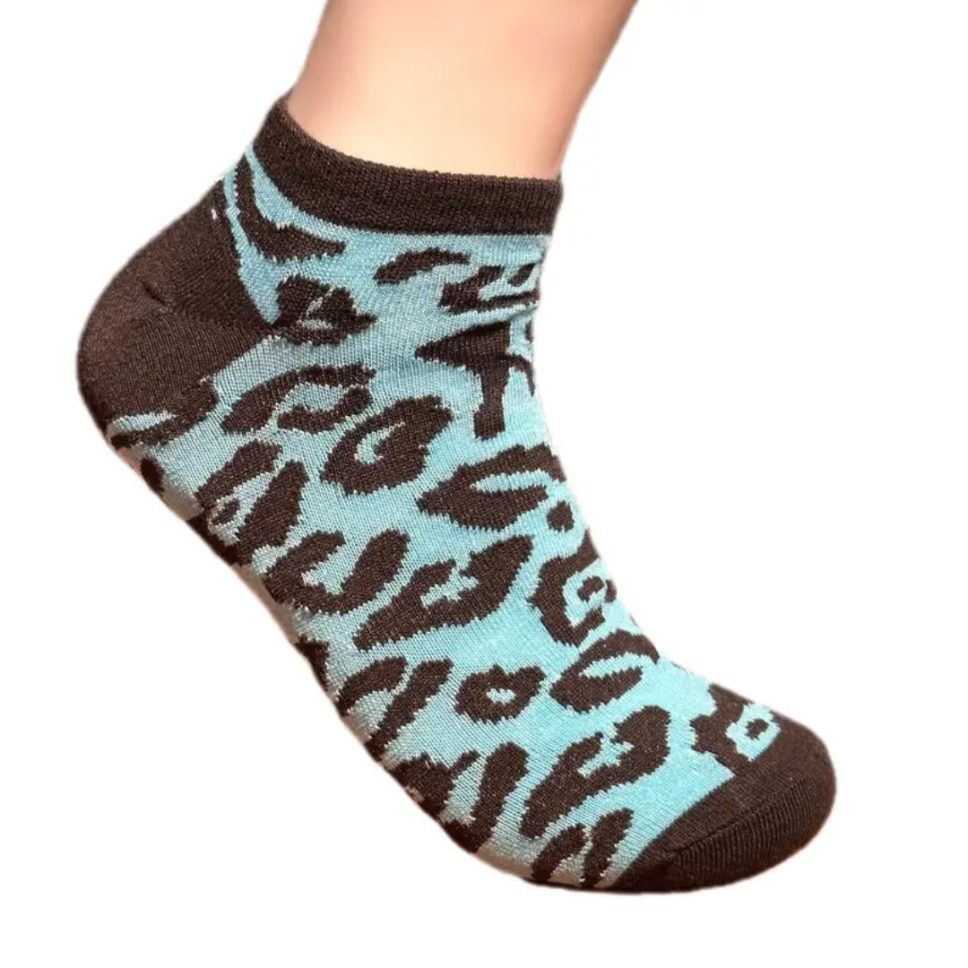 Animal Print Ankle Socks (Adult Medium) Blue, AnimalAnkBlue