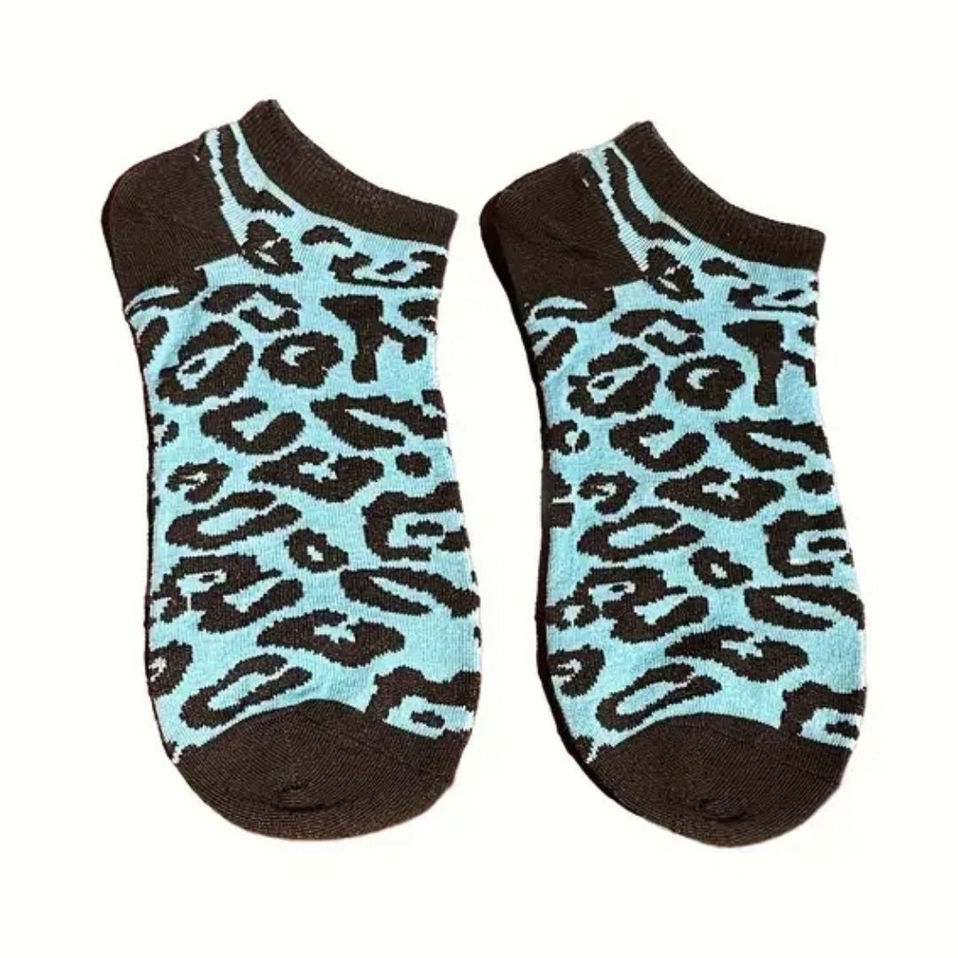 Animal Print Ankle Socks (Adult Medium) Blue