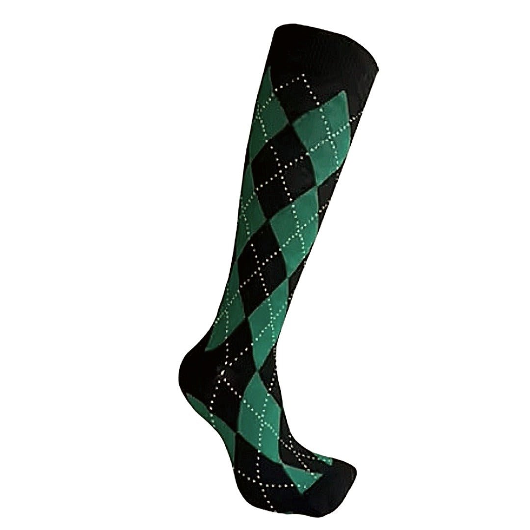 Argyle Socks from the Sock Panda (Knee High) Forest Green and Black, darkGreenArgKneeMd