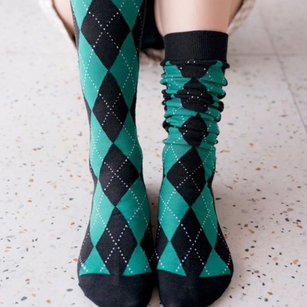 Argyle Socks from the Sock Panda (Knee High) Teal and Black, TealBlackArgKneeMd
