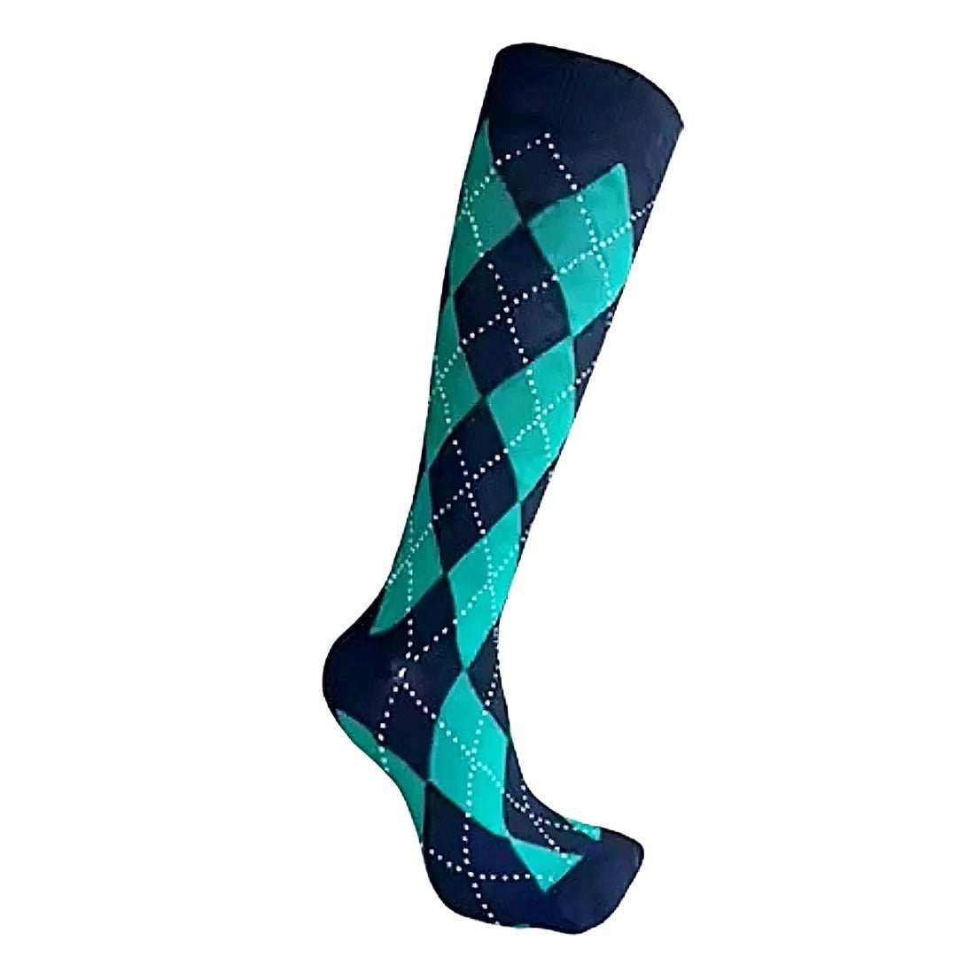 Argyle Socks from the Sock Panda (Knee High) Teal and Black, TealBlackArgKneeMd