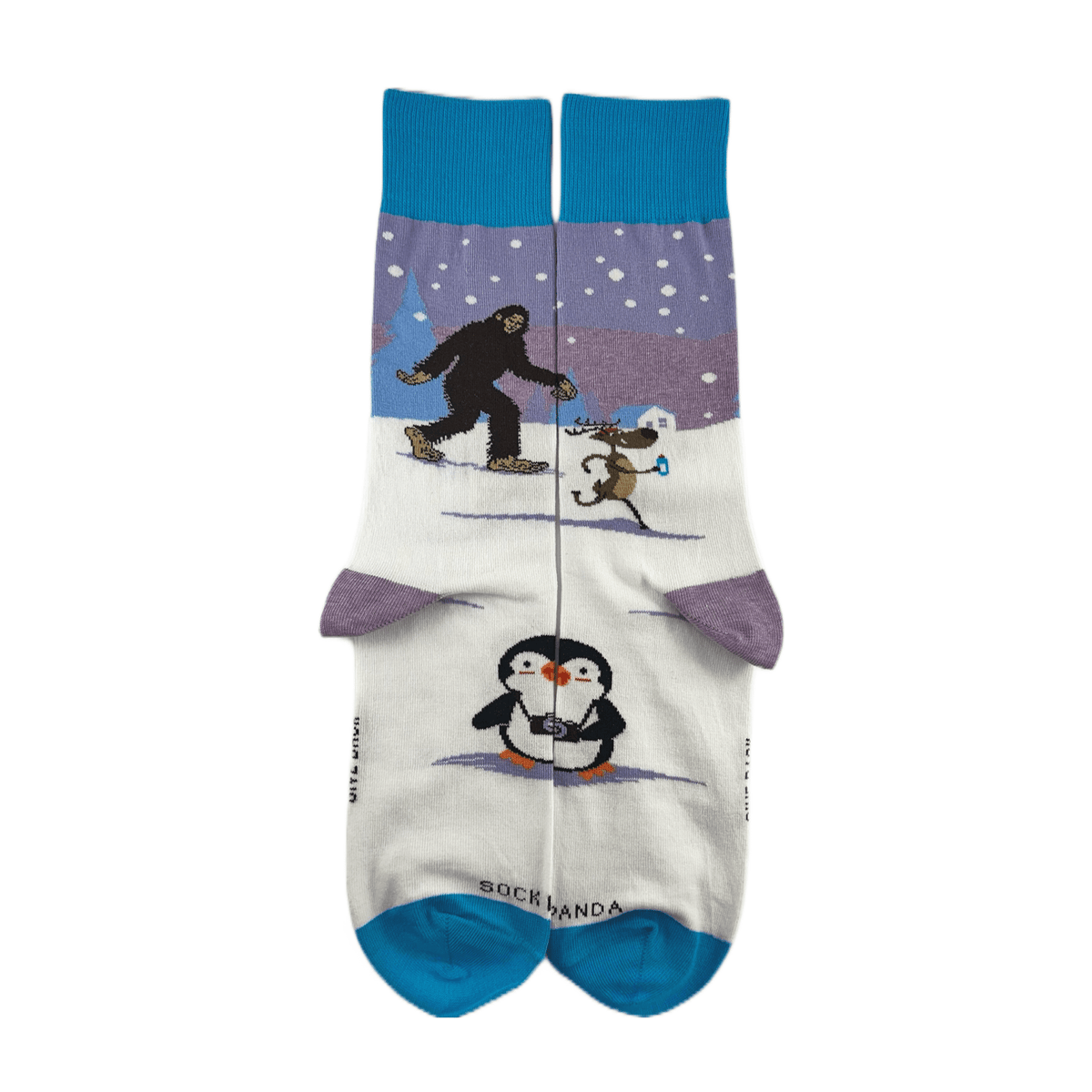 Bigfoot with Reindeer and Penguin Socks from the Sock Panda (Adult Large - Men's Shoe Sizes 8-12), BigFoorReinLg