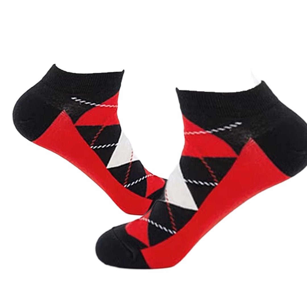 Black and Red Argyle Ankle Socks (Adult Large - Men's Shoe Sizes 8-12), BandRAnkleLg
