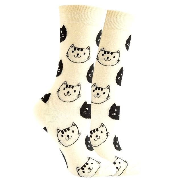 Black and White Cat Pattern Socks (Adult Medium - Women's Shoe Sizes 5-10), BWCatPattMd