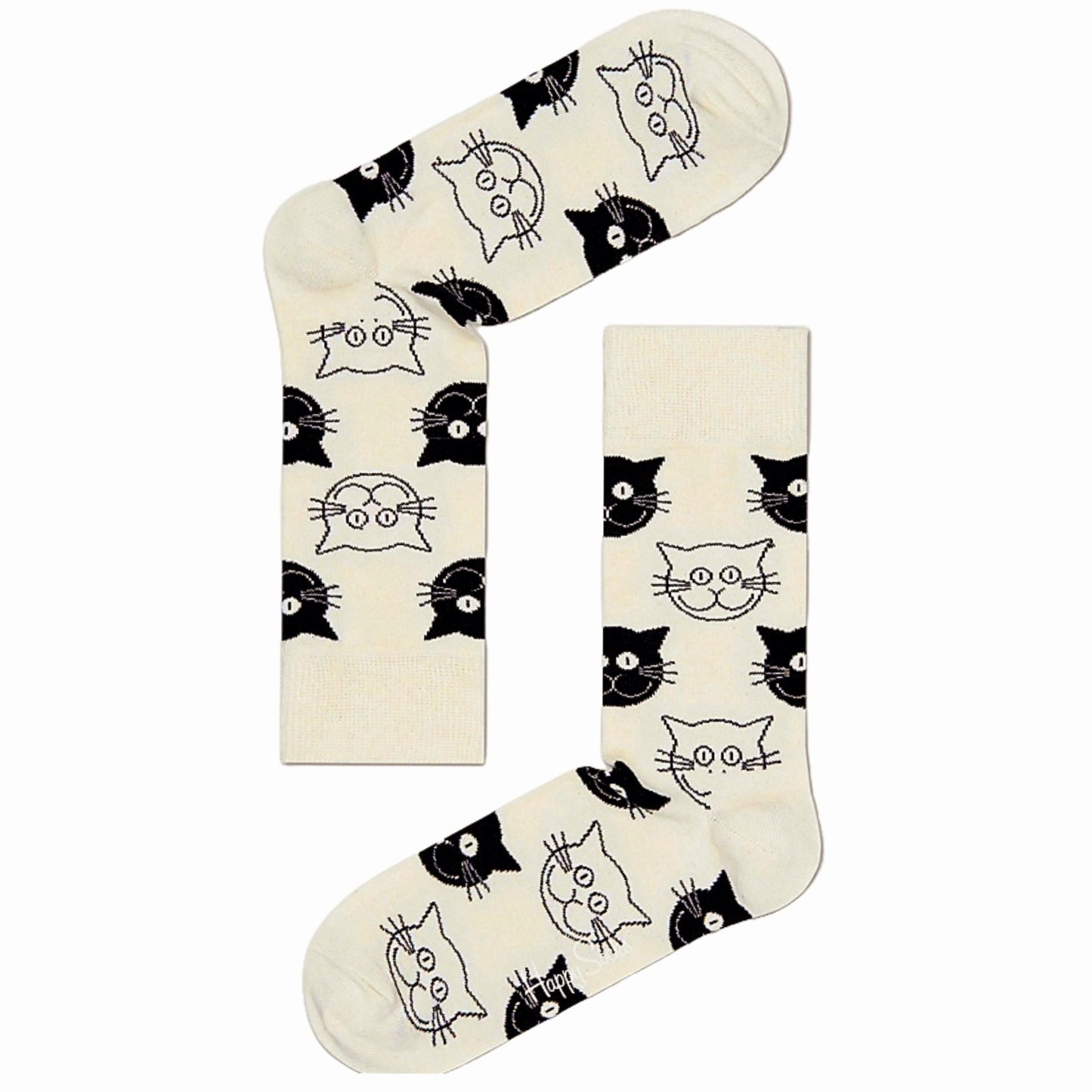 Black and White Cat Pattern Socks (Adult Medium - Women's Shoe Sizes 5 - 10) - Classic