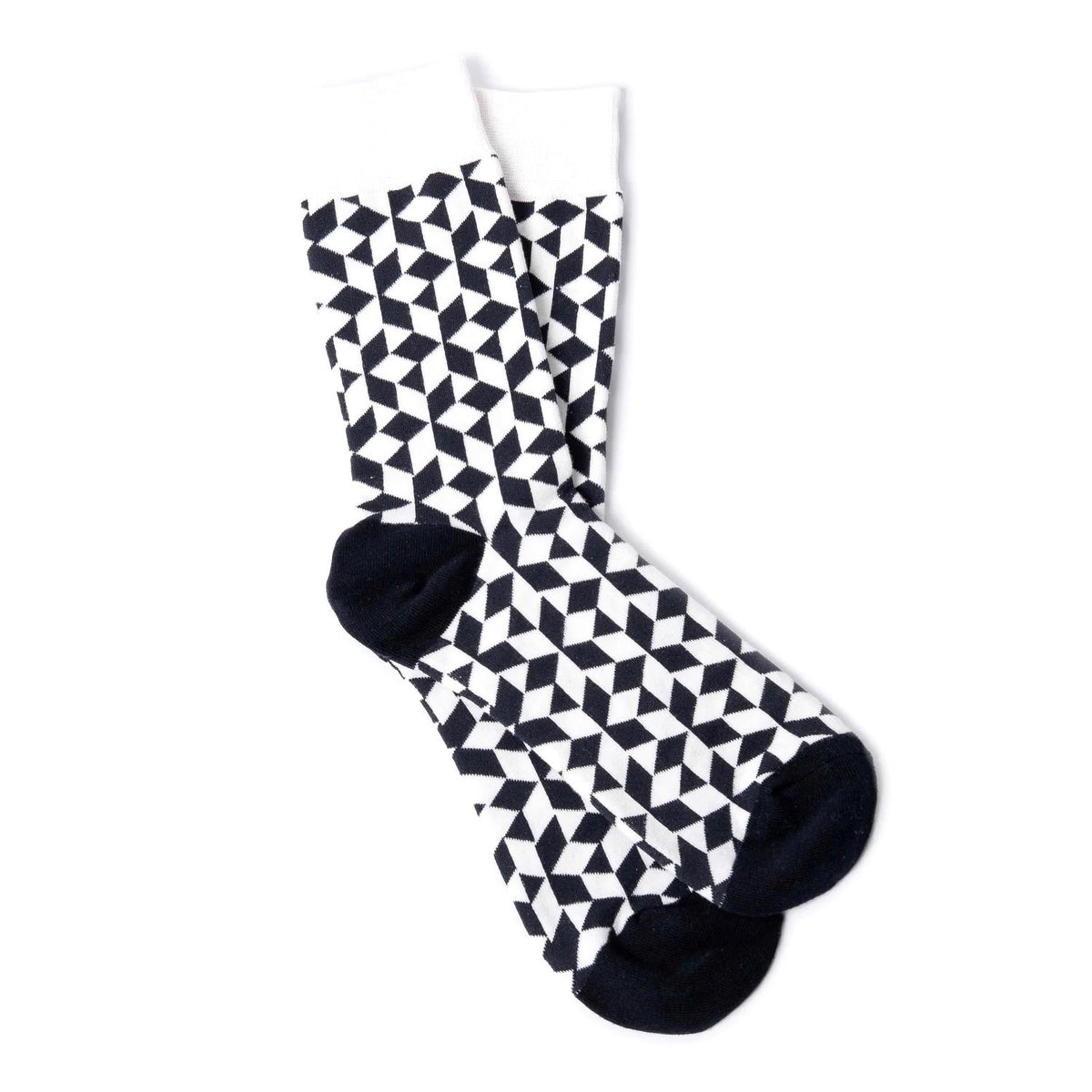 Black and White Diamond 3D Cubed Patterned Socks (Adult Large - Men's Shoe Sizes 8-12), BW3dLg