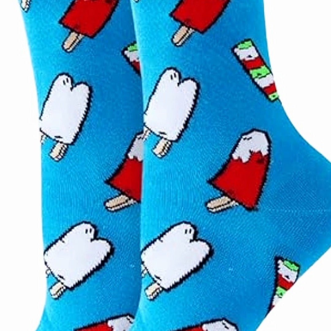 Blue Popsicle Patterned Socks (Adult Medium - Women's Shoe Sizes 5-10), BluePopMd
