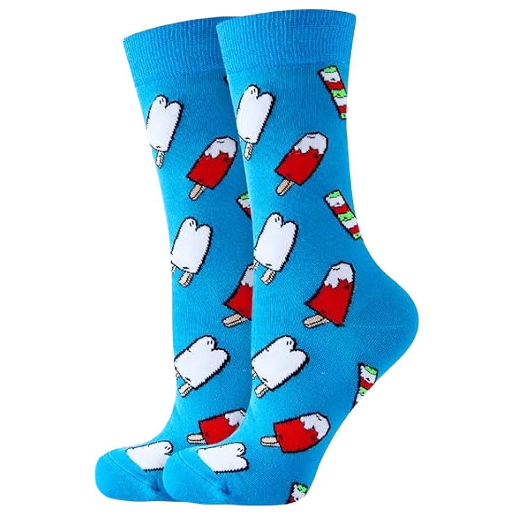 Blue Popsicle Patterned Socks (Adult Medium - Women's Shoe Sizes 5-10), BluePopMd