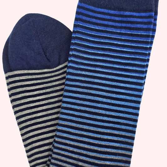 Blue to Gray Graduated Striped Pattern Dress Socks (Adult Large - Men's Shoe Sizes 8 - 12)
