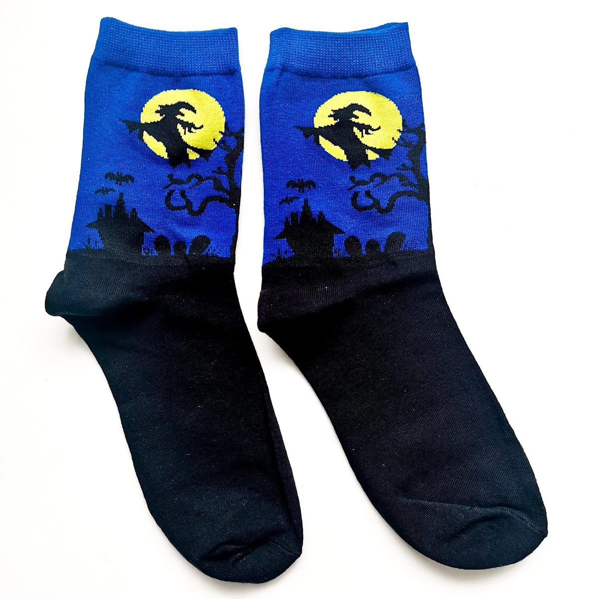 Blue Witch Flying by the Moon Socks, blue witch
