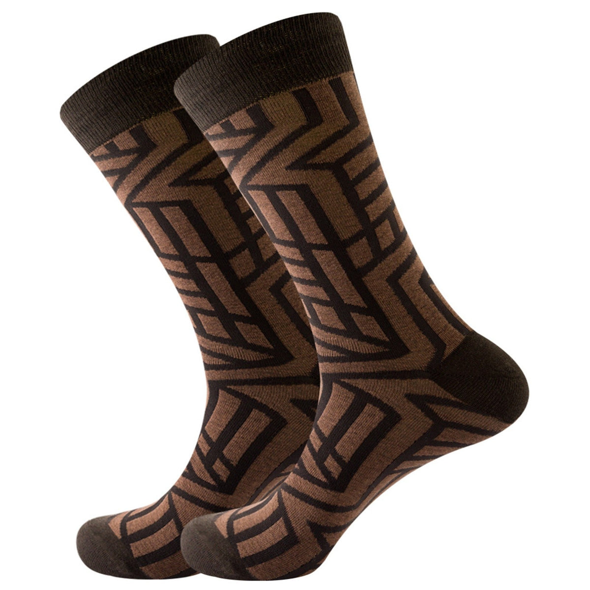 Brown Geometric Pattern Socks from the Sock Panda (Adult Large - Men's Shoe Sizes 8-12), BrownGeoLg