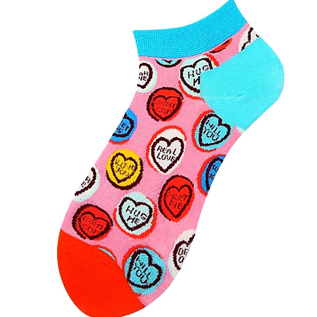 Candy Hearts Ankle Socks from the Sock Panda (Adult Medium), CandyHeartAnkMd