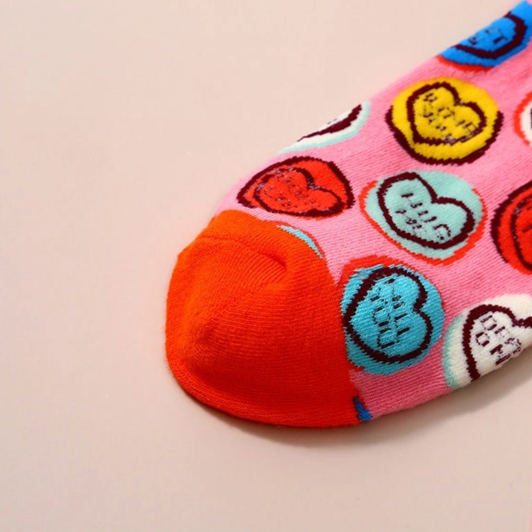 Candy Hearts Ankle Socks from the Sock Panda (Adult Medium), CandyHeartAnkMd