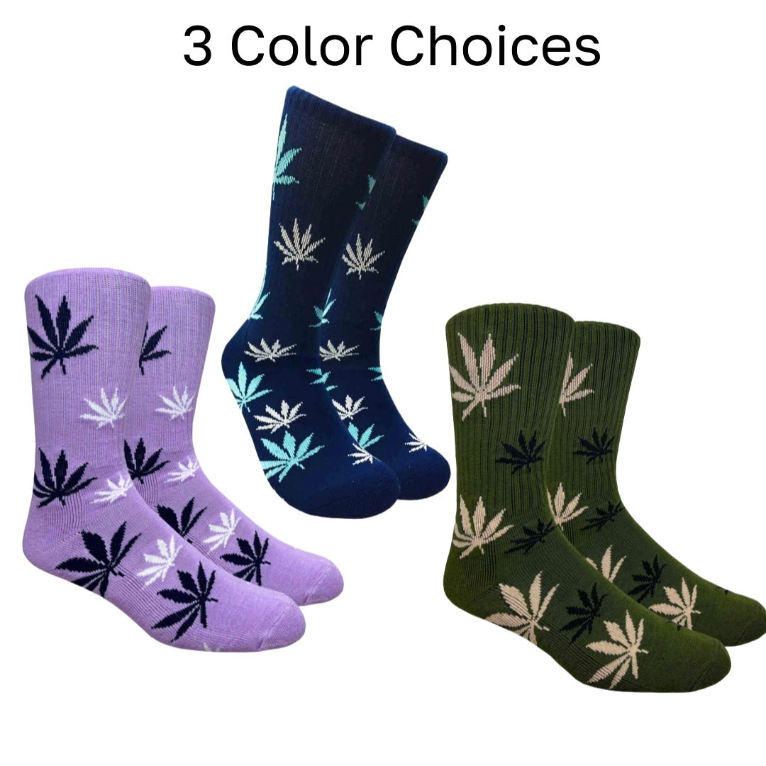 Cannabis Leaf Patterned Socks (Adult Large - Men's Shoe Sizes 8-12), PotLavenderLG