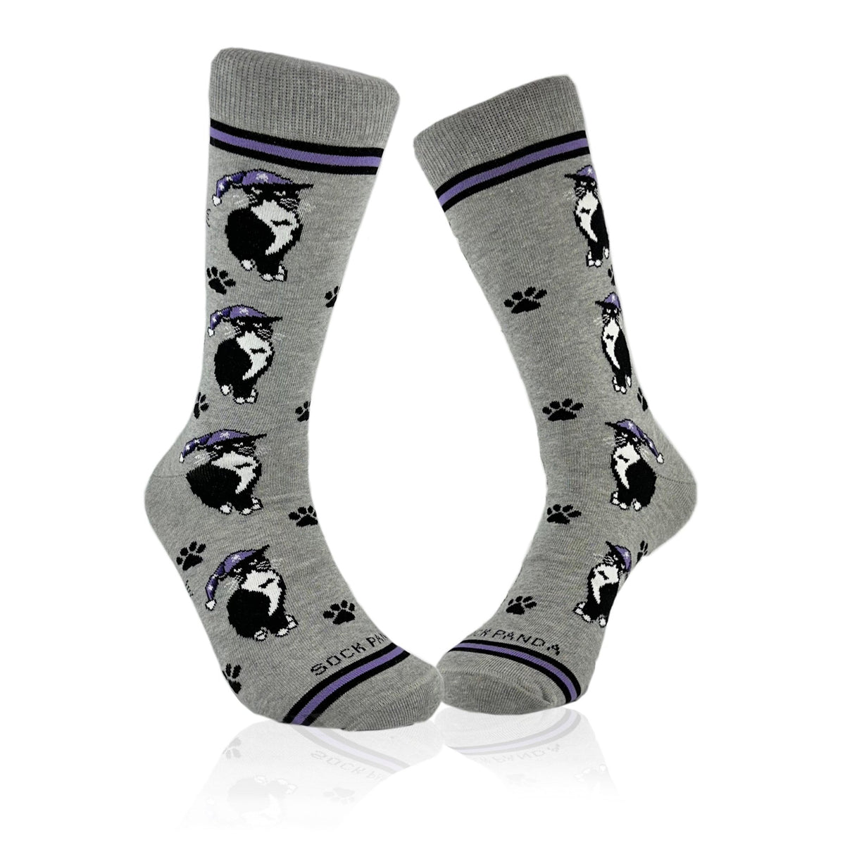 Cat Wearing a Hat Socks from the Sock Panda (Adult Large - Men's Shoe Sizes 8-12), HatandCatLg