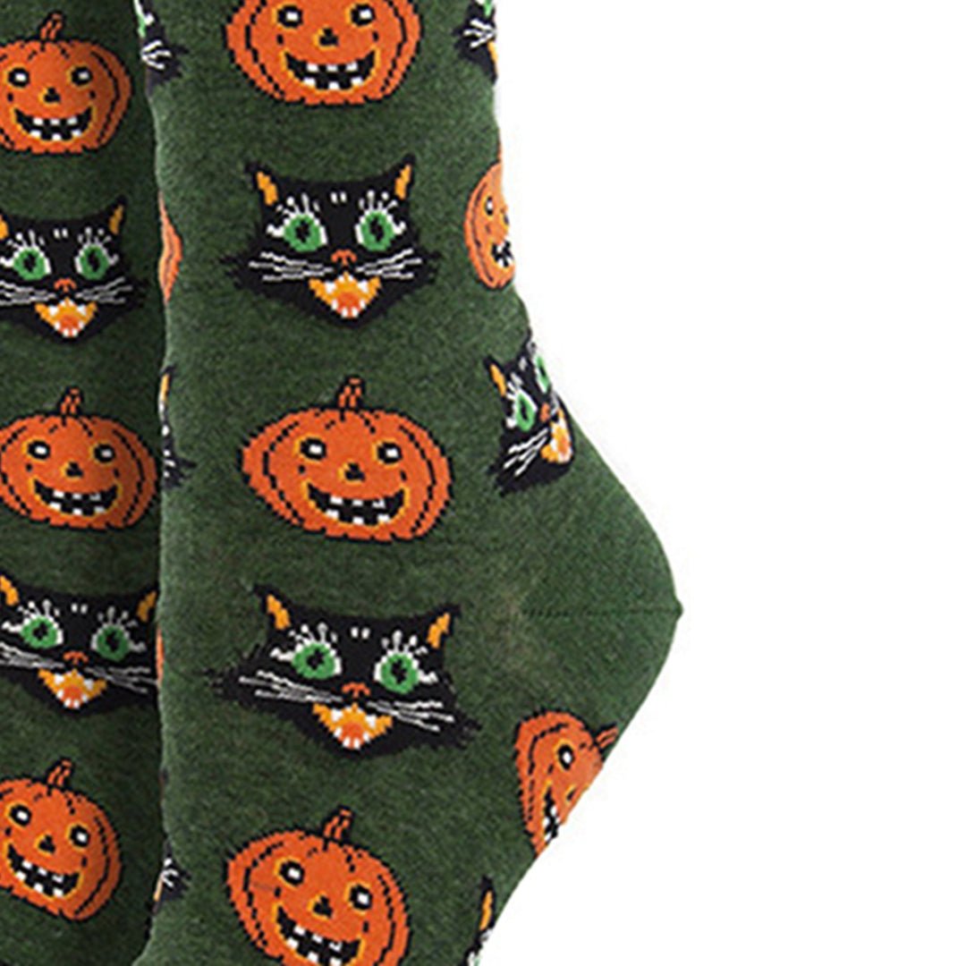 Cats and Pumpkins from the Sock Panda (Adult Medium - Women's Shoe Sizes 5-10), CatPumpkinGreenMd