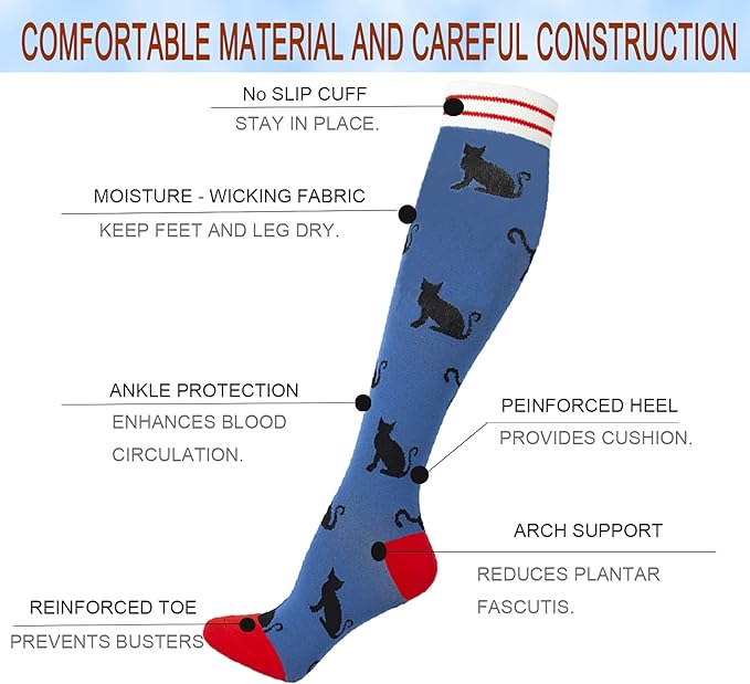 Cats Patterned Knee High (Compression Socks), CatsCompMd