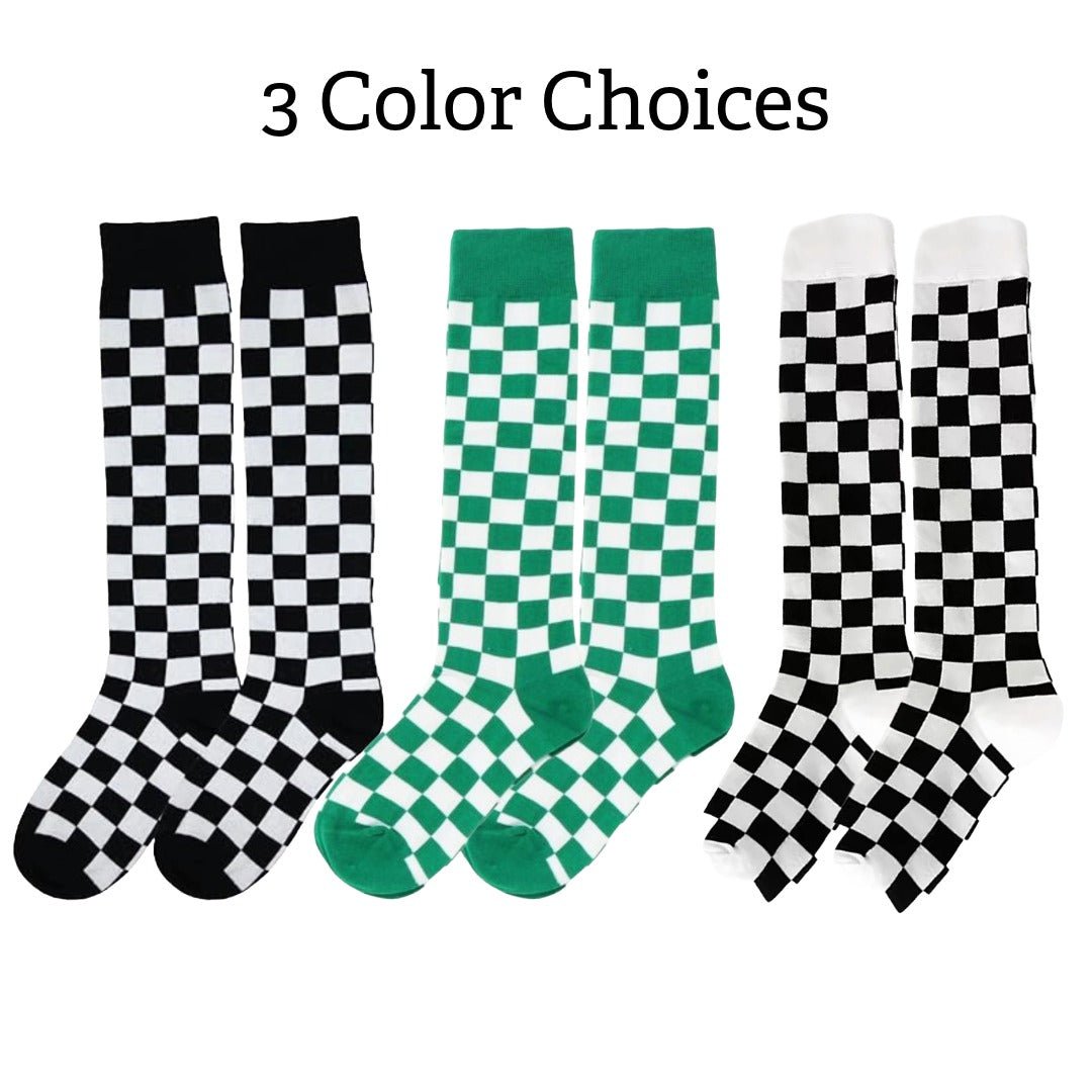 Checkered Pattern Knee High Socks (Adult Medium - Women's Shoe Sizes 5-10), BWKneeHigh2