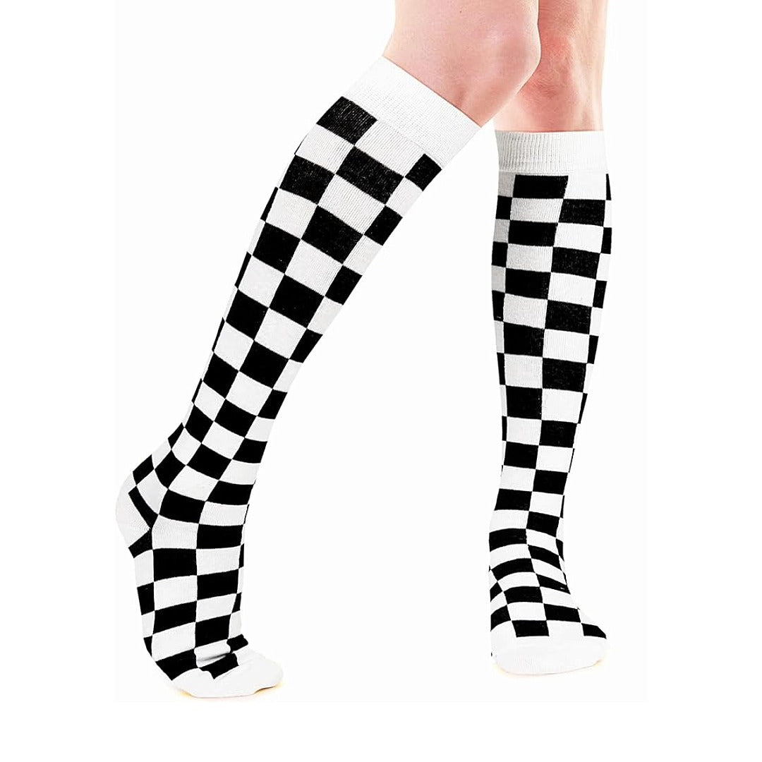Checkered Pattern Knee High Socks (Adult Medium - Women's Shoe Sizes 5-10), WBKneeHigh2