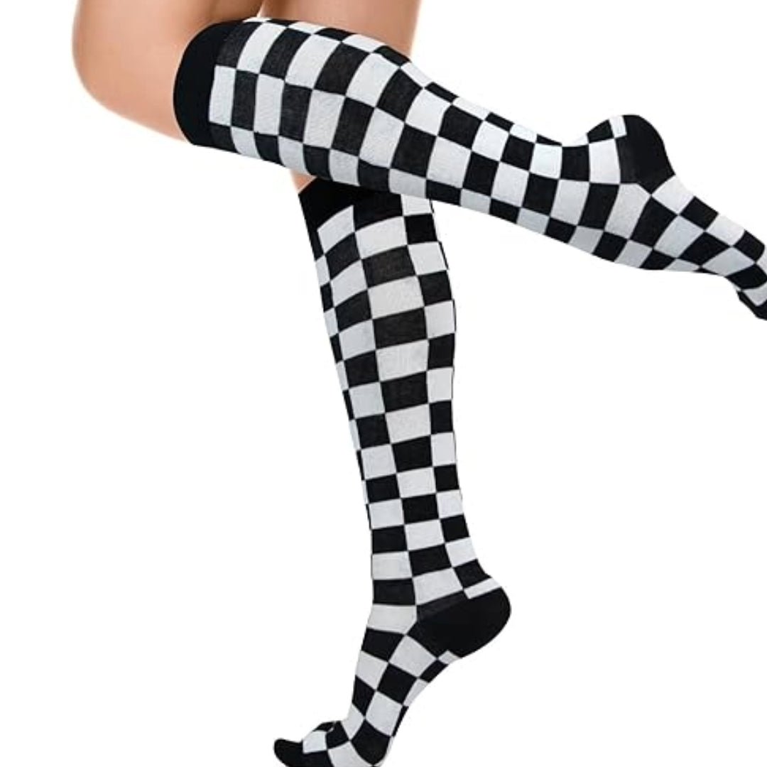 Checkered Pattern Knee High Socks (Adult Medium - Women's Shoe Sizes 5-10), WBKneeHigh2