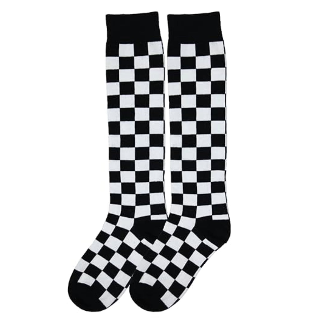 Checkered Pattern Knee High Socks (Adult Medium - Women's Shoe Sizes 5-10), BWKneeHigh2