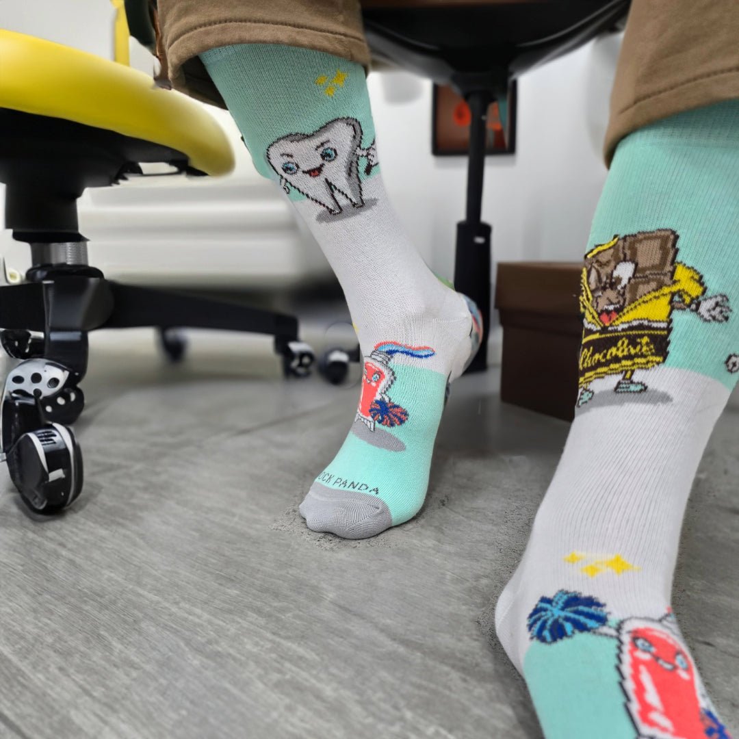 Chocolate vs. Toothbrush Socks from the Sock Panda (Adult Small - Shoe Sizes 2-5), ChocVsToothSm