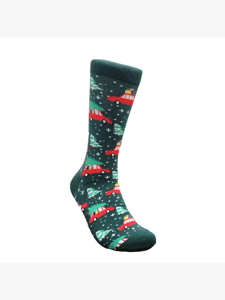 Christmas Tree on a Car Socks from the Sock Panda, Christmas Car Lg