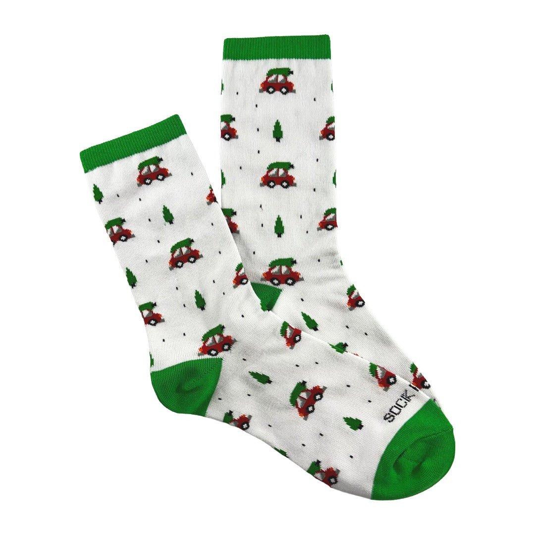 Christmas Tree on a Car Socks from the Sock Panda (Adult Medium), XmasTreeCarMd
