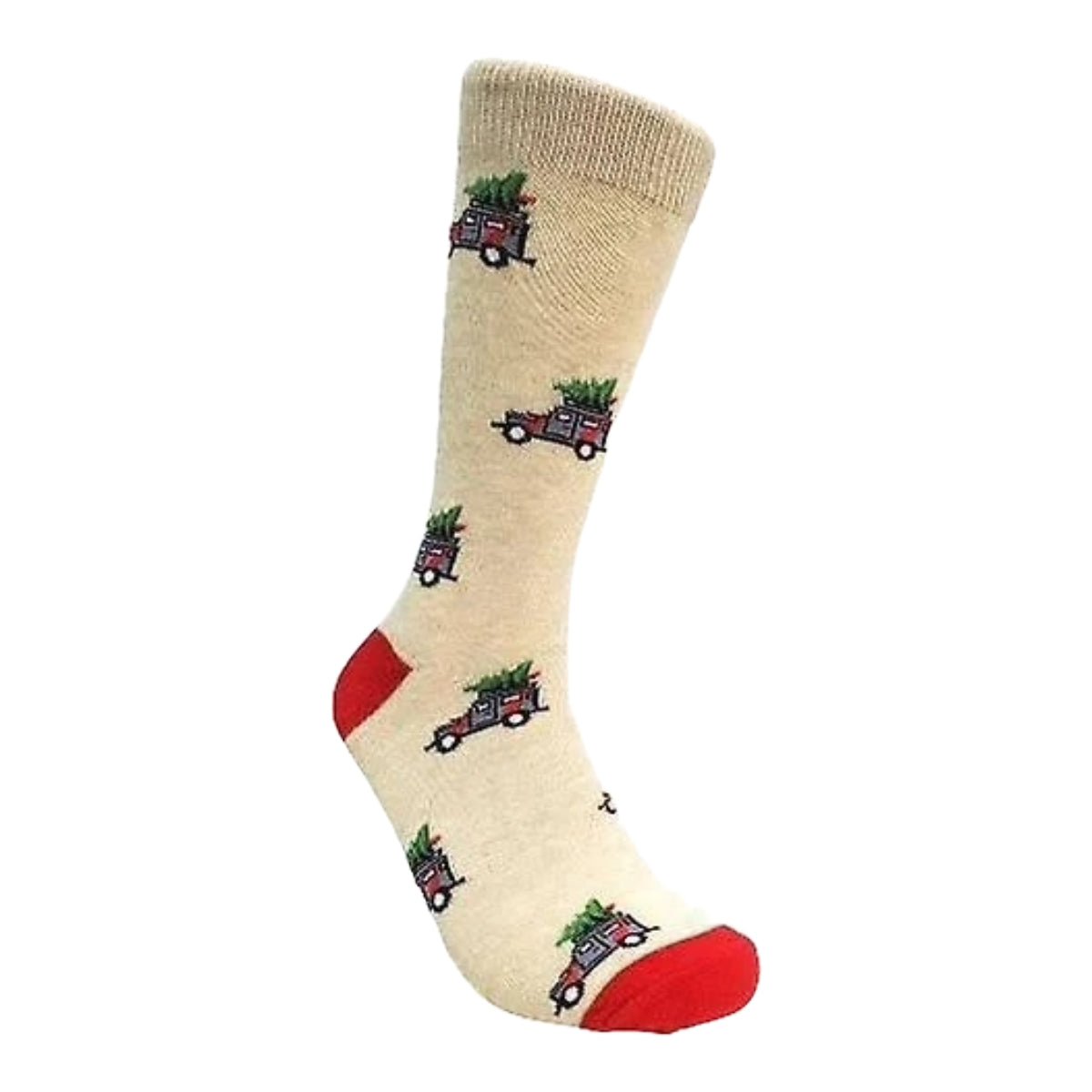 Christmas Tree on Wagons Crew Socks (Adult Medium - Women's Shoe Sizes 5-10), Wagon-Christmas