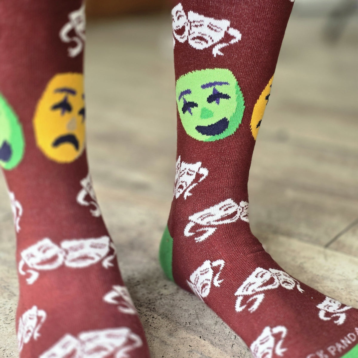 Classical Comedy and Tragedy Masks Socks from the Sock Panda, HappySadMaskLg