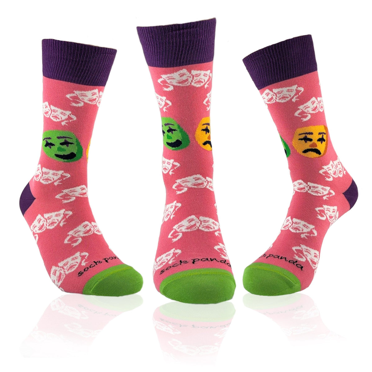 Classical Comedy and Tragedy Masks Socks from the Sock Panda, HappySadMaskLg