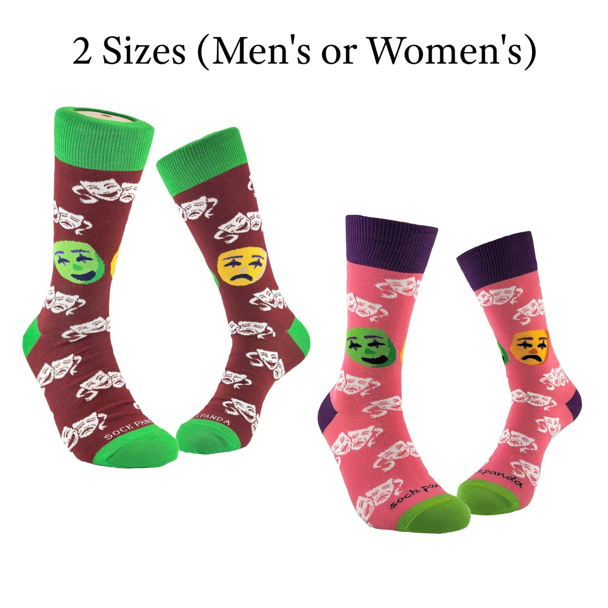 Classical Comedy and Tragedy Masks Socks from the Sock Panda, HappySadMaskMd