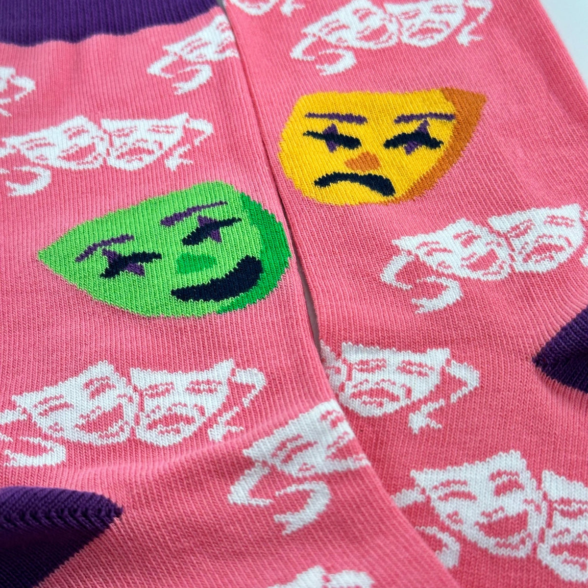 Classical Comedy and Tragedy Masks Socks from the Sock Panda, HappySadMaskLg