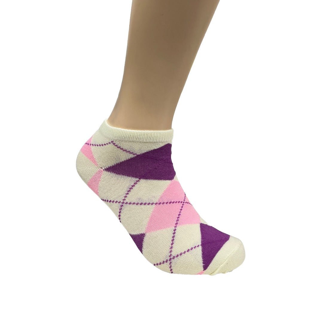Colorful Argyle Ankle Socks (Adult Medium - Women's Shoe Sizes 5-10), Argyle Ankle Cream