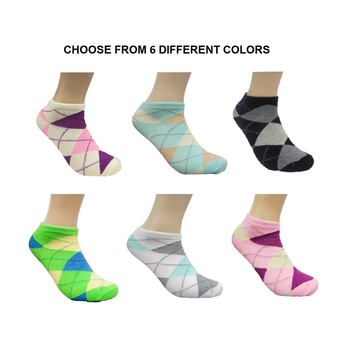 Colorful Argyle Ankle Socks (Adult Medium - Women's Shoe Sizes 5-10), Argyle Ankle Cream