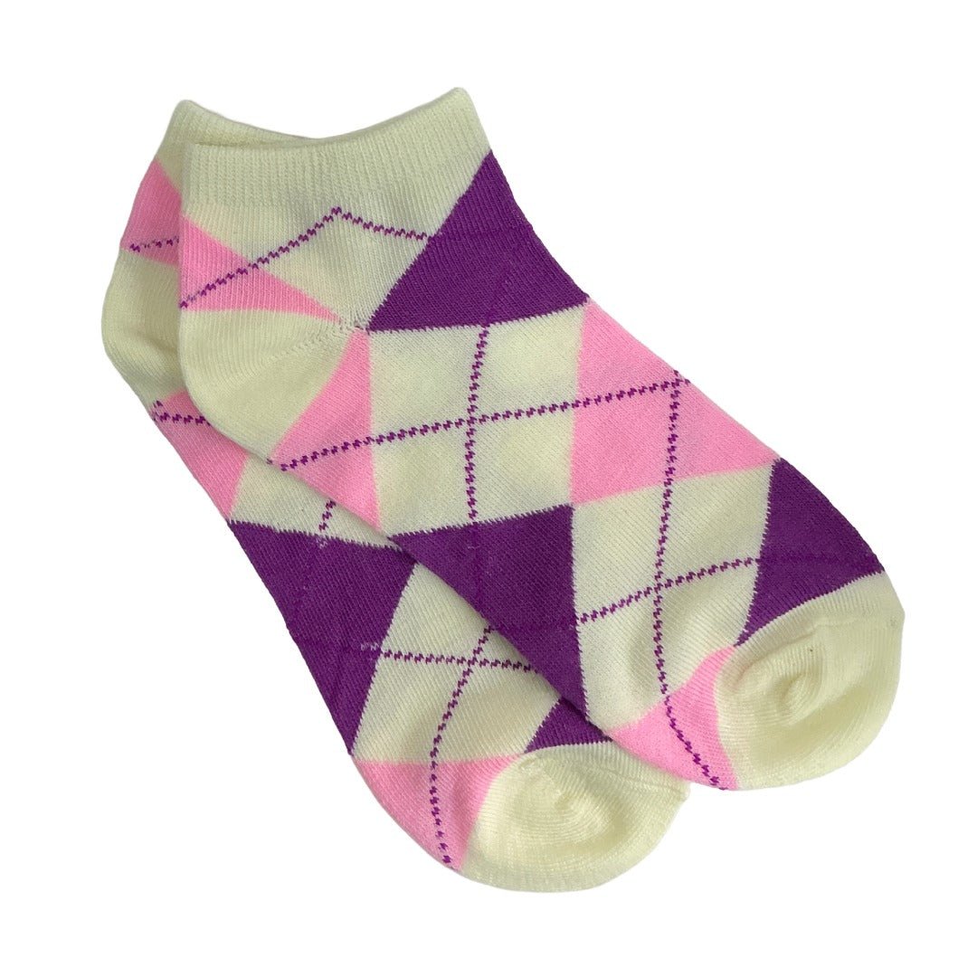 Colorful Argyle Ankle Socks (Adult Medium - Women's Shoe Sizes 5-10), Argyle Ankle Cream
