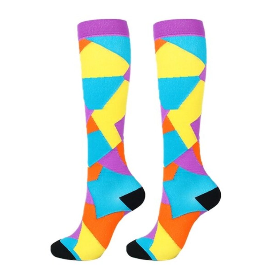 Colorful Geometric Knee High (Compression Socks), GeoCompMd